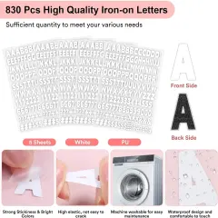 5 Sheets 830 Pieces Iron on Letters and Numbers for Clothing