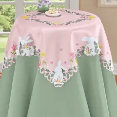 Collections Etc Bunnies Floral Table Topper