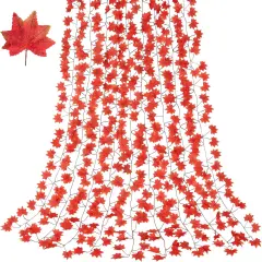 14 Pack 98Ft Fall Leaf Garland, Hanging Vines Artificial (Red Brown)