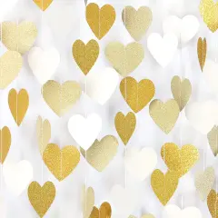White & Gold Champagne Party Decorations Heart Streamers Garland