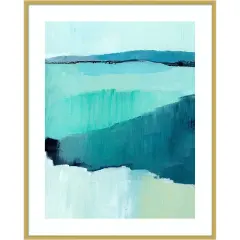 Cyan Reflections II by Annie Warren Wood Framed Wall Art Print