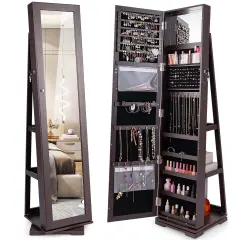 Costway 360degree Rotatable Jewelry Cabinet 2-in-1 Lockable Mirrored Organizer White/Black/Dark Brown/Gray/Blue/Pink/Purple/Dark Gray