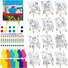 48 Pcs Kids Paint Party Favors Sets with 12 Pcs Pre Drawn Canvas Panel
