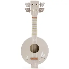 Label Label: Wooden Banjo - Tan - Musical Instrument Toy, 4 High-Quality Strings, Tuning Pegs, Classic Banjo Sound, Dragonfly Design, Kids Ages 3+
