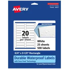 Avery Durable Waterproof Rectangle Labels with Sure Feed, .75" x 3.5"