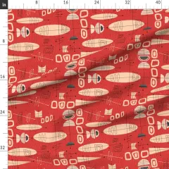 Various Fabrics by the Yard or Fat Quarter Mid Century Atomic Red Modern Abstract Era Inspired Retro Vintage Mod Geometric Cream Custom Printed Fabric by Spoonflower