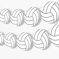 Big Dot of Happiness Volleyball Garland Banner, Sports Birthday Party or Baby Shower Decorations Banner, 30 Feet of Cord, 15 Double-Sided White Volleyballs