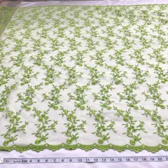 1 Yard Beaded Lace Fabric Embroidered Pearl Sequin Bridal Mesh Wedding Dress 54" Width Lime Green
