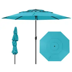 Costway 10 ft 3-tier Vented Patio Umbrella Large Market Table Umbrella Outdoor Sun Shade Brown/Turquoise/Navy/Beige/Gray/Red/Black