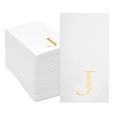 Sparkle and Bash 100 Pack Gold Foil Initial Letter J White Monogram Paper Napkins for Wedding Reception, Table Decorations (4 x 8 In)