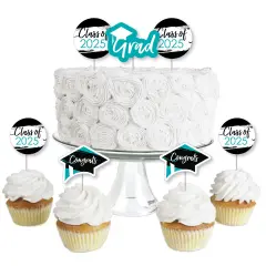 Big Dot of Happiness Teal 2025 Graduation Party - Dessert Cupcake Toppers - Clear Treat Picks - Set of 24