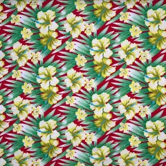 1 Yard Hibiscus Floral Print Polyester Fabric 60 Inch Width Red & Green