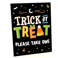 Big Dot of Happiness Jack-O'-Lantern Trick or Treat Sign with Stand, Printed on Sturdy Plastic Material - 10.5 x 13.75 inches - 1 Piece