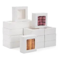 50 Pack 6x6 Bakery Boxes with Window for Desserts, Bulk Treat Containers for Cupcakes, Pastries, Cookies (White)