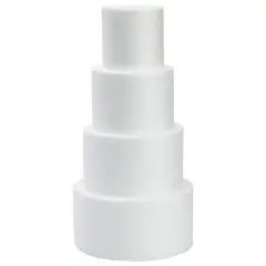 Juvale 4 Piece Round Foam Cake Dummy Set for Decorating, 12" Tall Fake Cake in Assorted Sizes for Birthday, Wedding Display (3, 4, 5, and 6 in) White