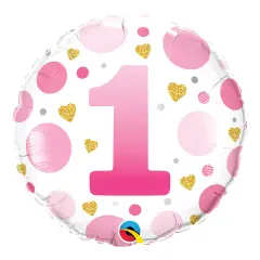 Age 1 Pink Dots 18 Inch Foil Mylar Balloon