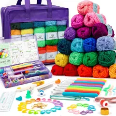 30-Color Crochet Yarn Kit &ndash; 1650 Yards with Hooks & Bag (Purple)