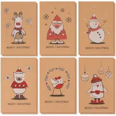 Best Paper Greetings 36 Pack Kraft Cute Christmas Greeting Cards with Envelopes, 4x6 Bulk Holiday Cards for Xmas Winter Holiday Season, 6 Red White Festive Designs Brown