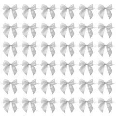Bright Creations 36 Pack Mini Silver Bows with Twist Ties, 4x3 Inch Premade Organza Bows, Elegant Silver Bows for Treat Bags, Baked Goods, Goodie Bags, and Gift Wrapping