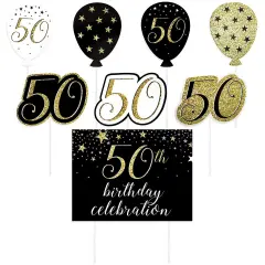 Blue Panda Happy 50th Birthday Yard Signs with Stakes (8 Pieces) Black