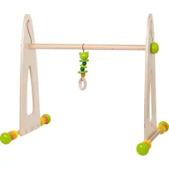 HABA Color Fun Play Gym - Wooden Activity Center with Adjustable Height, Sliding Discs and Dangling Frog Multicolor