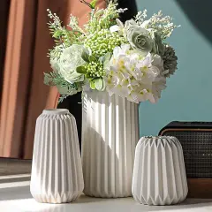 White Ceramic Vase -Set of 3 Boho for Modern Home Decor