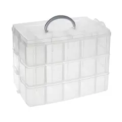 3-Tier Plastic Craft Storage Containers with 30 Compartments, 40 Sticker Labels (9.5 x 6.5 x 7.2 Inch) White
