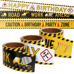 3 Pack 100 Foot Rolls Birthday Caution Tape for Construction Party Decorations (3 Inches Wide) Yellow
