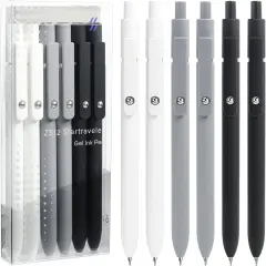 6 Pcs Gel Pens 0.5mm Quick Dry Black Ink Pens Fine Point Smooth Writing Pens, Cute Office and School Supplies Gifts for Women Teacher Students (6 Pcs Black White Grey Silver)