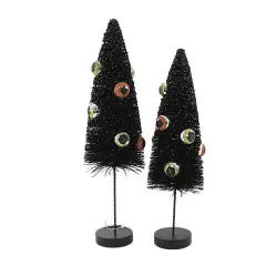 Bethany Lowe 11.0 Inch Eerie Eyeball Bottle Brush Tree Halloween Tree Ornament Set , Halloween Decor Set Of 2 Glittered Black