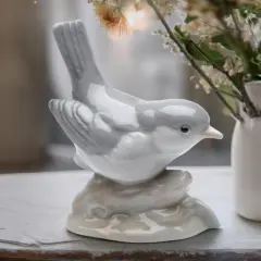 Ceramic Gray Bird Figurine, Gift for BIrdwatcher, Gift for Her, Gift for Mom, Home Decor