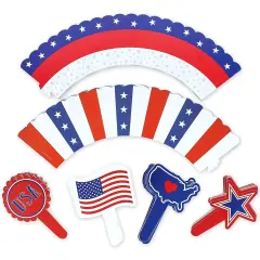 Cupcake Toppers and American USA Patriotic Cupcake Wrappers (102 Pieces) Red