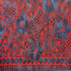 1 Sarong Hibiscus Sea Turtle Polyester Sarong, Traditional Polynesian Tattoo Design, 72" x 45" Navy Blue & R