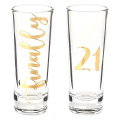 Novelty Shot Glasses for 21st Birthday Party, Finally 21 (2 oz, 2 Pack) Clear