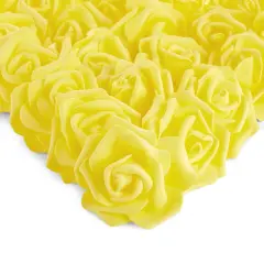 100 Pack 3-Inch Stemless Yellow Roses, Artificial Flowers for Decoration, Wall Art, Wedding, Valentine's