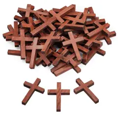 50 Pack Bulk Small Cross Set for Crafts, Wooden Cross Charms for Christian Baptism, Easter, First Communion, Rosary (1 x 2 In)