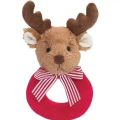 Bearington Baby Lil&rsquo; Reindeer Christmas, 5.5 Inch Christmas Reindeer Plush Stuffed Animal, Soft Baby Rattles and Plush Rings, For Ages 0-14 Red