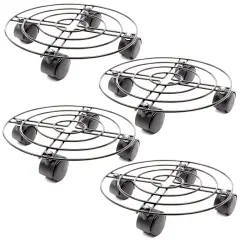 4 Pack Metal Rolling Plant Stand Base, Planter Caddy with Wheels for Indoor and Outdoor Pots (10.6 Inches)