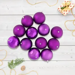 Northlight Shatterproof 4-Finish Christmas Ball Ornaments 4" (100mm) - Purple - Set of 12