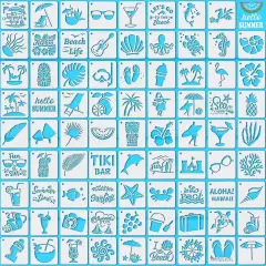 80 Pieces 3 x 3 Inch Summer Hawaii Themed Stencils