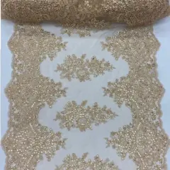 1 Yard Champagne Sequin Lace Fabric 51&Prime; Wide 100% Polyester Embroidered Mesh for Evening Gowns & Decor