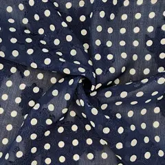 1 Yard Navy Floral Jacquard Chiffon Fabric Lightweight Sheer Textured Polyester, 57/58" Wide