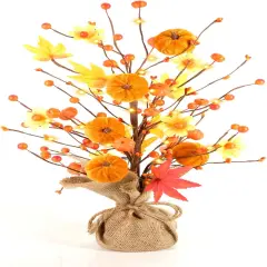 1 Pack 24 Inch Artificial Fall Pumpkin Berry Maple Leaf Tree