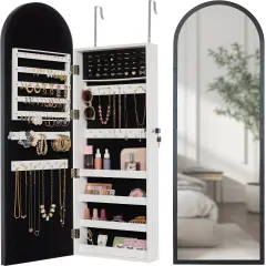 Best Choice Products Door/Wall Mounted Arch Mirror Jewelry Armoire, w/ Metal Frame, Lockable Door Black