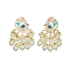 Indian Peacock Earrings for Women - Indian Jhumka Earrings for Women Chandbali Earring in Golden Tone Faux Pearl Bollywood Style Chandelier Dangle Earrings Jewelry for Bride Gift for Her PINK