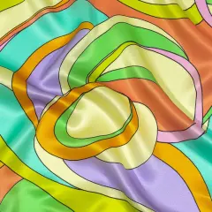 1 Yard Italian Beige Turquoise and Coral Abstract Flow Silk Charmeuse 52 Inches Wide