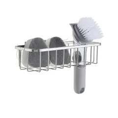 NeverRust Deluxe Kitchen & Bathroom Sink Sponge Holder Organizer with Adhesive Mount Silver