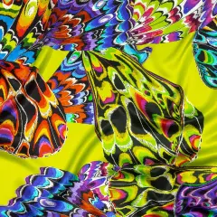 1 Yard Italian Lime Green, Blue and Purple Butterfly Wings Silk Charmeuse Fabric 52 Inches Wide