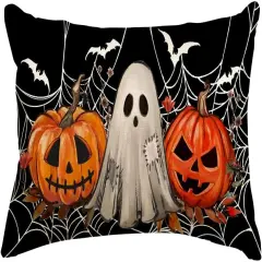 Jack O Lantern Orange Pumpkin Bat Black Outdoor Lumbar Cushion Cases Decoration