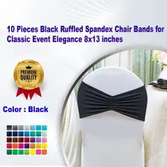 10 Pieces Black Ruffled Spandex Chair Bands for Classic Event Elegance 8x13 inches